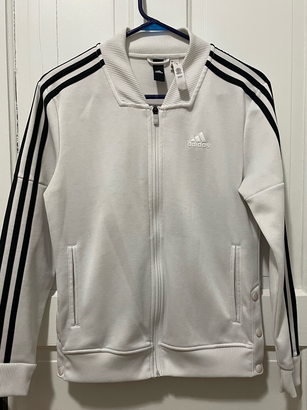 Adidas Womens White Track Jacket Size XS Full Zip Side Button Three Stripe